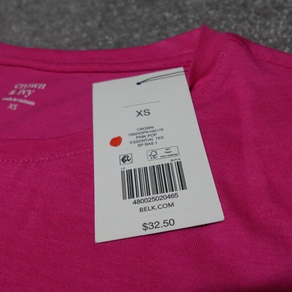 Crown & Ivy T-Shirt Top Women's XS Pink Scoop Neck Short Sleeve Pullover - Picture 8 of 11